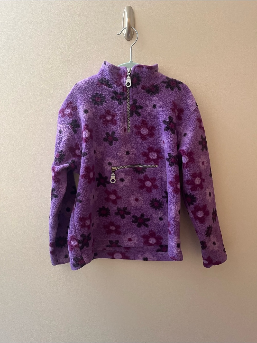 Kids Cherokee Purple Floral Fleece Pullover - Half-Zip